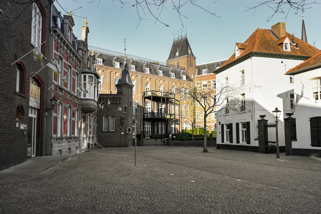 Charming historical buildings in Sittard, Limburg, showcasing unique European architecture.